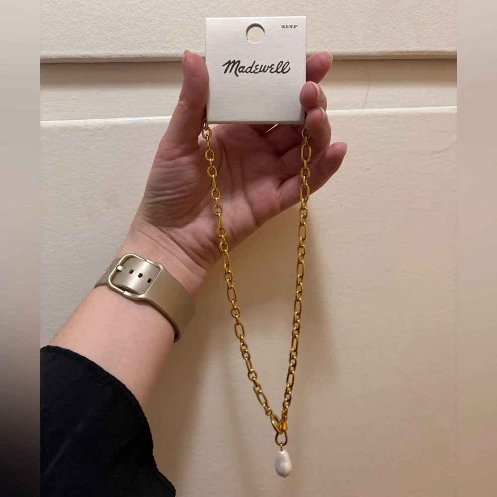 Madewell Gold Chain Necklace with White Pearl Drop - Picture 5 of 6
